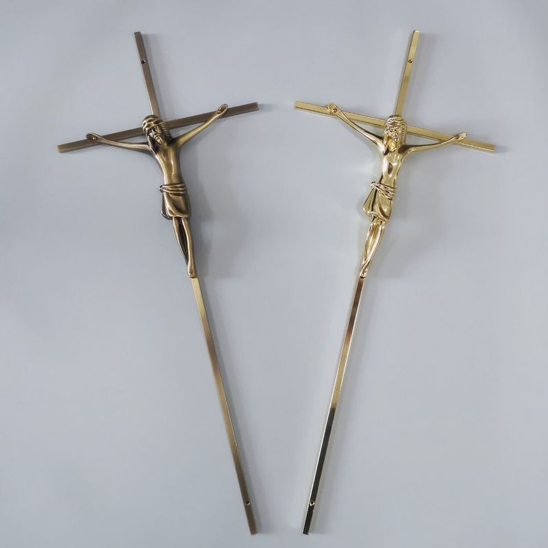 8001E Coffin Funeral Crucifix Size 45x18cm In Metal Material Electronic Plated
